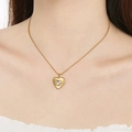 Fashionable gold Y-shaped stainless steel double-layered necklace with heart zircon pendant - Heart Shaped Zirconia Pendant Style (KN297758-YWQY)