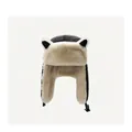 Berretto invernale in peluche grigio con graziose orecchie di volpe e pelliccia - M (56-58cm) / Nero