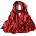Close-up of red satin scarf showing smooth glossy texture and elegant drape - Wine Red