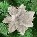Three-layer silver glitter artificial poinsettia flower for Christmas tree decoration - Silver