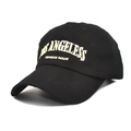 Detail of vintage washed black baseball cap with Los Angeles embroidery and cotton texture - M (56-58cm) / Pure Black