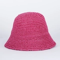 Foldable rose red straw bucket hat for women with breathable summer sun protection weave - M (56-58cm) / Rose Red
