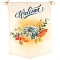 Welcome autumn hanging banner with blue and yellow pumpkins on linen fabric - Fall Harvest Mix
