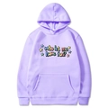 Light purple hoodie with who let me print and kangaroo pocket on white background - Lavender
