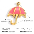18K gold plated stainless steel umbrella charm with pink enamel for DIY jewelry - Pink Umbrella Pendant PJ93224B