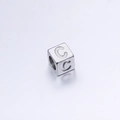 Silver stainless steel 7mm cube bead featuring engraved letter C for DIY jewelry making - Letter C