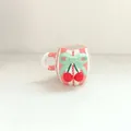 Tazza in ceramica a righe rosa e bianche con ciliegia 3D e rilievo a fiocco rosa - 301-400ml / Stile Fiocco a Strisce Rosa