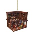 Detail of miniature library bookshelf acrylic ornament with warm vintage design for Christmas - Vintage Red Chair Study