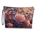 Florale Kosmetiktasche mit Rosenmuster, schwarzem Reißverschluss und praktischer Schlaufe - Lila Beeren Rose Stil 2