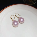 Elegant water drop purple pearl earrings with golden hooks on white ceramic plate - Standard / Gold Hook-Pink Pearl