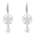 Silver stainless steel hollow angel earrings with white pearl pendants - Silver Angel (KE79995-GC)