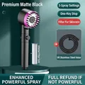 Matte black handheld shower head set with 1.5m hose, filter and purple ring accent - 1.5m Stainless Steel Hose Set / Elegant Black