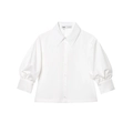 Witte damesblouse met pofmouwen, puntkraag en brede manchetten plat liggend - XS / Wit