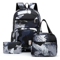 3-piece school set with artistic brushstroke pattern including backpack lunch bag and pencil case - Blue Gray Art Brush (3)