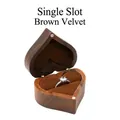 Handcrafted heart-shaped dark walnut wood ring box with brown velvet lining and magnetic lid - Single Slot-Solid Lid-Non-Customized / Coffee