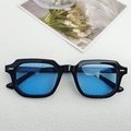 Retro square sunglasses with thick black frame, blue lenses and metal rivet accents - Black and Blue