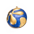 Ovale roestvrijstalen hanger met donkerblauw emaille, gouden rand en glanzende zirkoon - Blauw