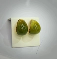 Olive green teardrop earrings with golden metal backing on a jewelry display - Streamlined Waterdrop / Olive Green