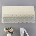 Minimalist white lace air conditioner cover with green flower embroidery and mesh detail - Pastoral/Flat