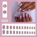 Pink and purple press-on nail set with aurora butterfly finish and glitter accents - Glue Type / Aurora Solid Color (W1328)