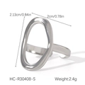Detailed size chart for silver oval open ring showing 2.13cm height and 2cm width - Silver Minimalist Oval Hollow Ring (HC-R30408-S)