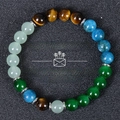 Detail of beaded money and success bracelet with tiger eye and malachite stones - Tiger Eye/Lapis Lazuli/Green Aventurine (Money Success-5)