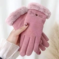 Guantes térmicos rosas para mujer con lindo bordado de gato y puntas táctiles - Talla única / Gato Rosa