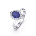 S925 sterling silver ring featuring a stunning blue oval gemstone with halo diamonds - Lzr09-p-8