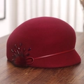 Detail of wool cloche hat with mink fur ball and sparkling burgundy rhinestones - M (56-58cm) / Burgundy