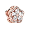 Elegant rose gold flower charm with white zircon pavé and hollow heart side details - Normal Specification / Rose Gold Flower Style / Rose Gold