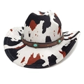 Cappello da cowboy western con stampa animalier, cinturino in pelle e pietre turchesi - Parte Superiore Dritta Stampa Mucca Bianco
