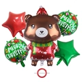 Christmas party balloon set featuring a brown bear with Merry Christmas foil balloons - Christmas Bear and Star Balloons