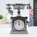 Vintage telephone-shaped quartz desk clock with an antique silver finish and numeric dial - Black Gold Telephone Clock