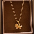 Vue détaillée du collier licorne plaqué or 18 carats avec cristaux dans un coffret en daim - 7# Collier-Or-Licorne double couche (Plaqué or réel)