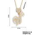 Gold plated letter H heart pendant necklace with zircon inlays and 40+5cm chain length - Cursive Letter W Style (N00203J-X--W)