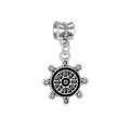Antique silver ship wheel charm with black enamel inlay for DIY jewelry bracelets - Silver Black Ship Wheel