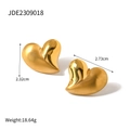 Pendientes de corazón minimalistas en acero de titanio dorado con dimensiones - Pendientes de botón de corazón dorados(JDE2309018)