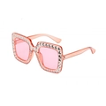 Occhiali da sole quadrati oversize rosa trasparente con bordo di strass argentati - Montatura Rosa Trasparente/Lente Rosa