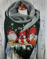 Thick warm dark green scarf with Christmas dwarf and snowflake print on mannequin - 150*75cm / Dark Green Reading Gnome (Image 28)