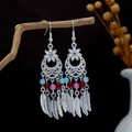 Bohemian silver ethnic earrings with colorful beads and detailed metal feathers - Multicolor(E6524)