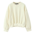 Classic cream fleece sweatshirt with long sleeves and round neck in flat lay style - XS / Off White