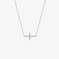 Elegante collana in argento sterling S925 con croce orizzontale impreziosita da zirconi - Platino - Collana
