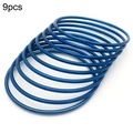 Set of 9 minimalist blue plated stainless steel 3mm round bangles for layering - 9 Rings / 53mm (Inner Diameter) / Blue