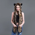 Plush leopard print 3-in-1 hoodie scarf with built-in gloves and pocket - Shed-Free Large Leopard Print
