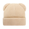 Close-up of ribbed knit baby hat featuring cute bear ears in warm beige color - M (6 Months - 3 Years) / Beige