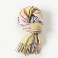 Sciarpa a quadri rosa e gialla in misto cashmere con frange, morbido stile pashmina - 200x70cm / Rosa Giallo