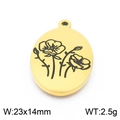 Pendentif ovale doré en acier inoxydable avec gravure florale noire pour colliers DIY - Style Floral (KLJ8084-Z)