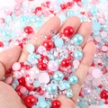 Colorful mixed resin pearls and flatback rhinestones for DIY nail art and phone case decor - Half-circle Pearl Red Blue And Pink Series #a15 / 30 g