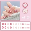 Set di 24 unghie finte con cuori rosa e motivi a pois dallo stile dolce doodle - Stile di Colla A3165