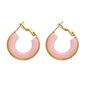 Boucles d'oreilles créoles C en acier titane doré avec incrustation en résine rose - Style Créoles en C Or + Rose (KE028)